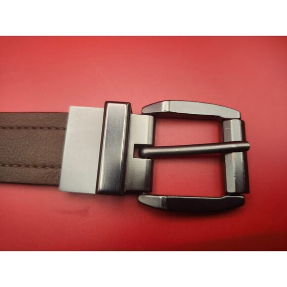 Men’s Brown Leather Belt 3X 50–52 Brushed Silver Buckle Classic Dress Casual - Picture 4 of 8